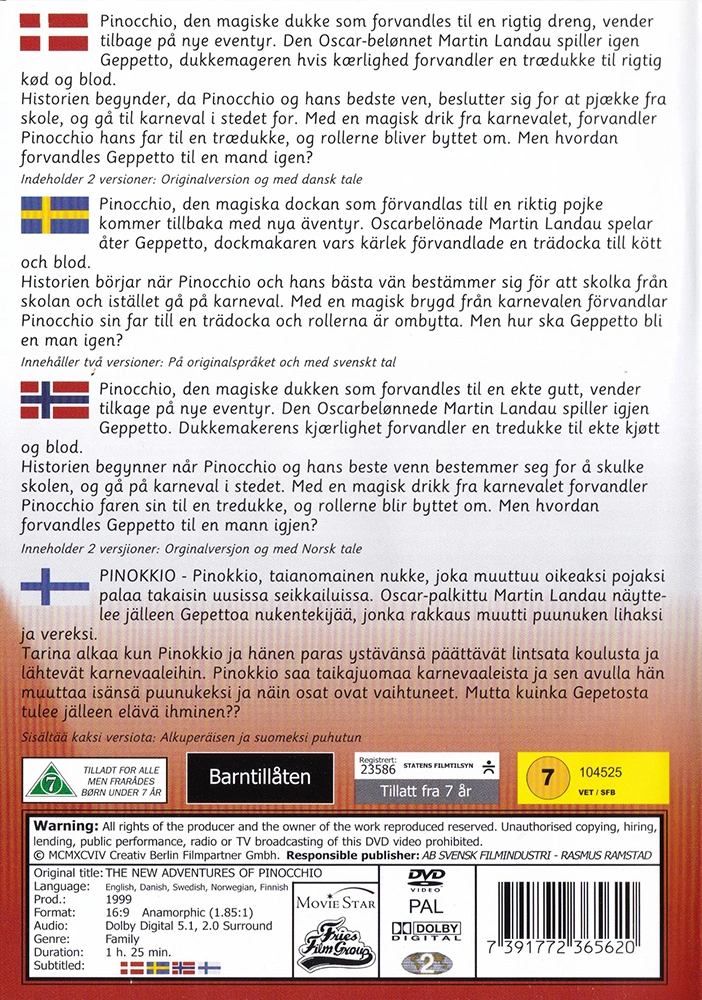 Nya äventyr med Pinocchio 4 Nya äventyr med Pinocchio - baksida